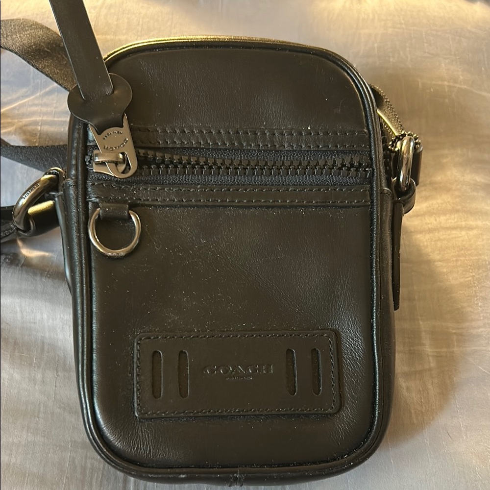 Coach Black Belt Bag with Embossed Logo and Metal Hardware